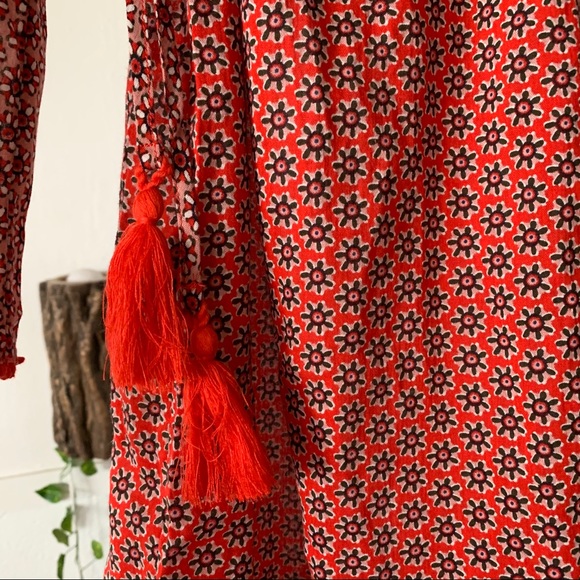 Boden Red Floral Print Tunic Dress Tassel Pom Pom - Picture 13 of 13